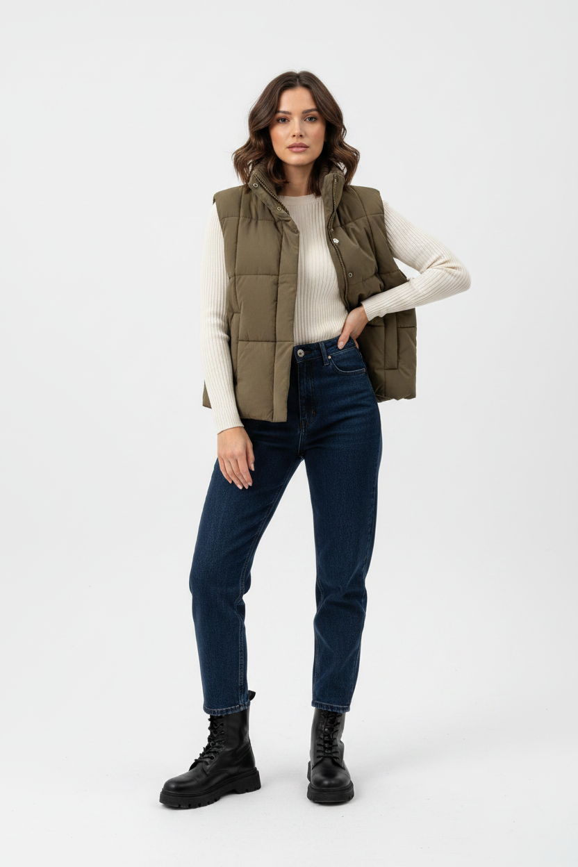 Primark Sleeveless Padded Gilet Jacket Brand New Khaki Size M UK 12/14