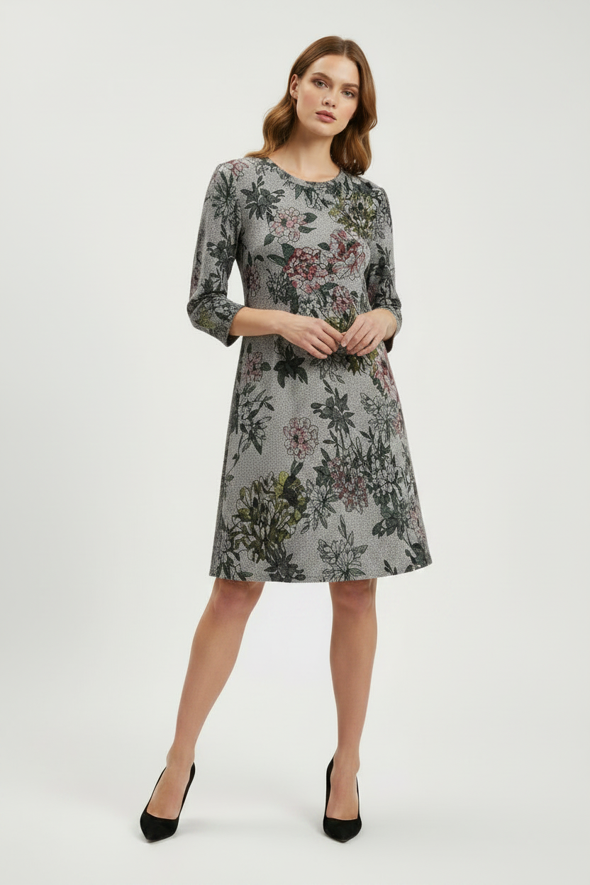 Women's Tu 3/4 Sleeve Length Grey Floral Casual Swing Dress New Size 8