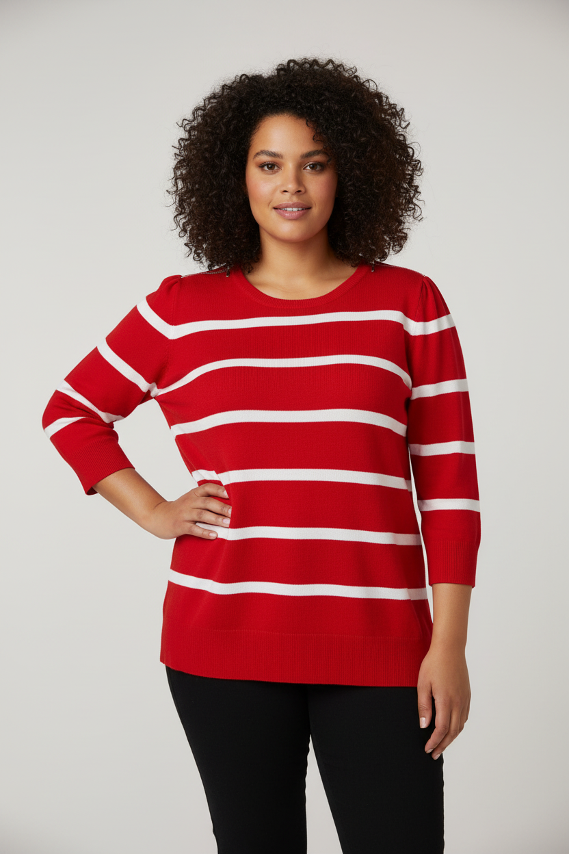 Debenhams Collection 3/4 Sleeve Red White Striped Jumper Sweater Size 16
