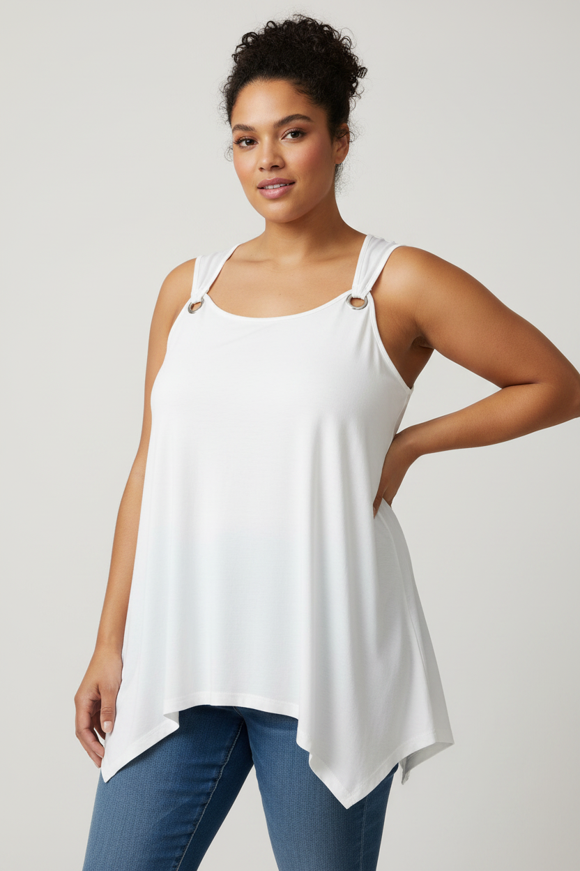 Unbranded Sleeveless White Asymmetric Top Blouse Size 1XL UK 18