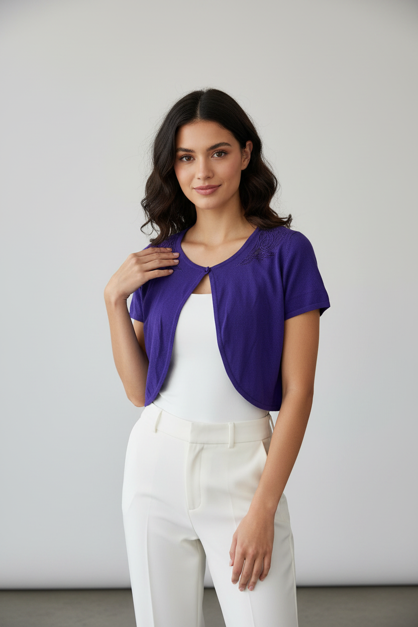Women's Debenhams Petite Collection Short Sleeve Lace Bolero Purple Size 14