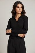 Next Long Sleeve Collared Black Textured Top Blouse Size 8