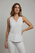 Unbranded Eyelet Embroidery Button Detail White Tank Top Size L