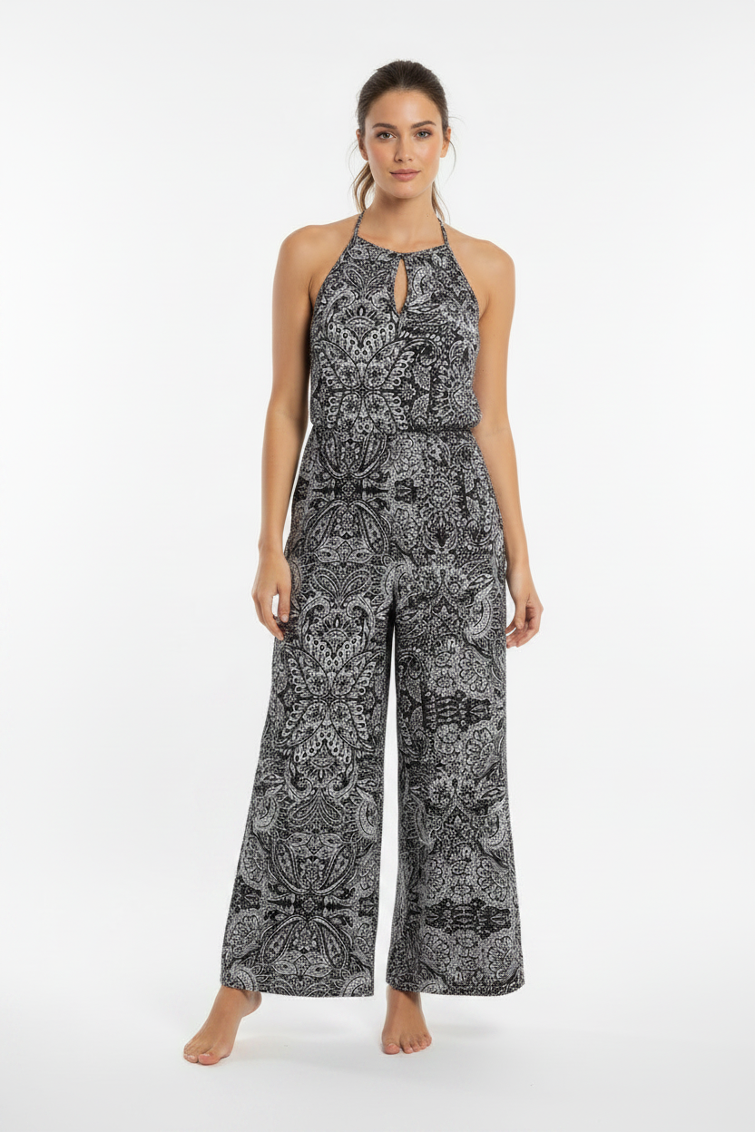 George Sleeveless Black White Patterned Wide 3/4 Leg Jumpsuit Size 12-14