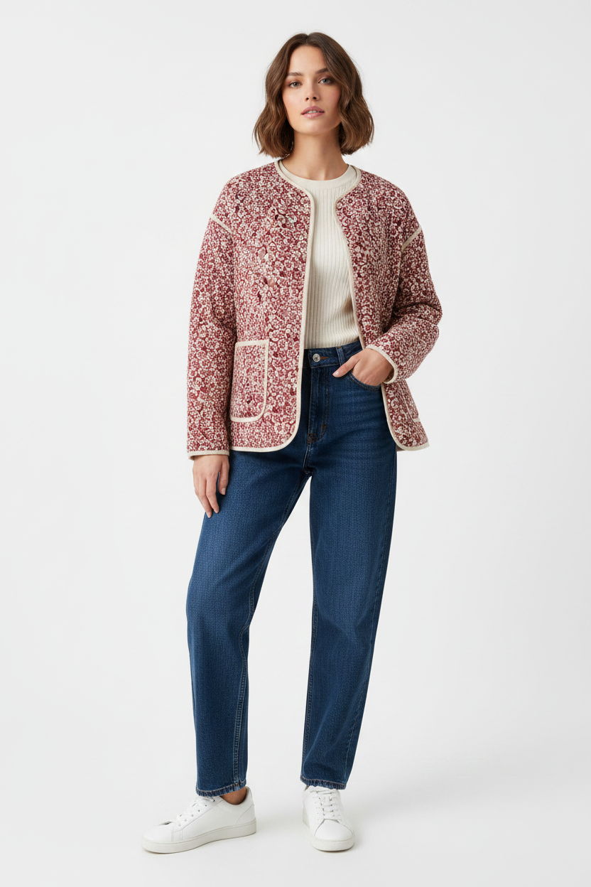 Unknown Hook Fastening Jacket Front Pockets Floral Jacket Size S