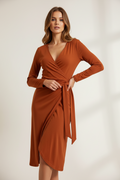 Women's PrettyLittleThing Long Sleeve V-Neck Dress Wrap Midi Dress Size 14