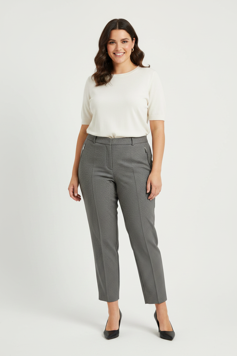 Marks & Spencer Grey Houndstooth Pattern Smart Ankle Trousers Size 16