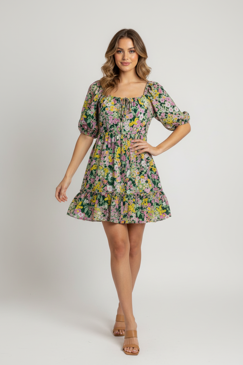 George Short Sleeve Off The Shoulder Floral Viscose Dress Size 14