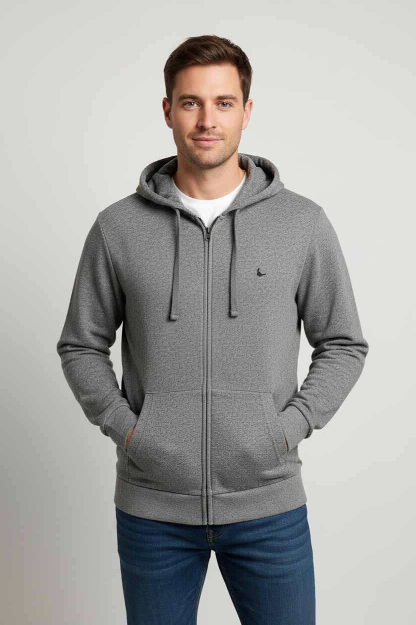 Men's Jack Wills Long Sleeve Hooded Zip-Up Jumper Cotton Grey Size L