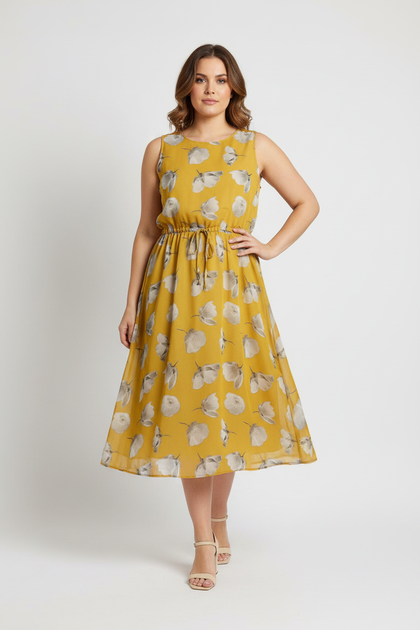 Topshop Sleeveless Yellow Floral Summer Dress Lined Size 16