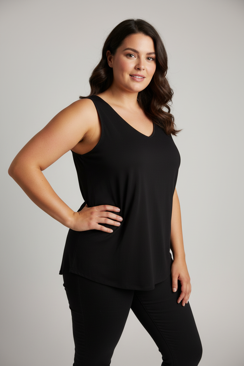 JD Williams Sleeveless V-Neck Black Top Blouse Size 18
