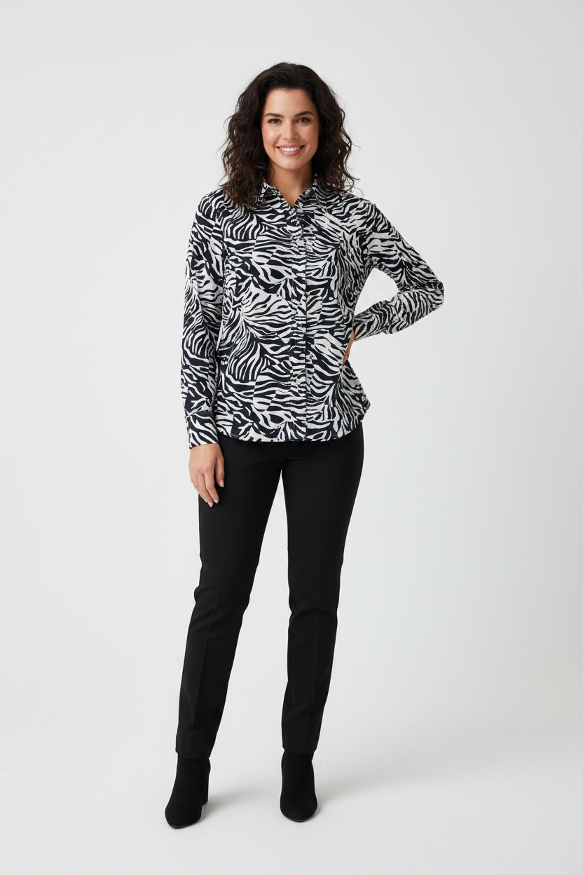 M&S Collection Long Sleeve Collared Shirt Navy White Patterns Size 12