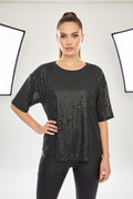 George Short Sleeve Black Shiny Sparkly Long Relaxed Top Blouse Size 14