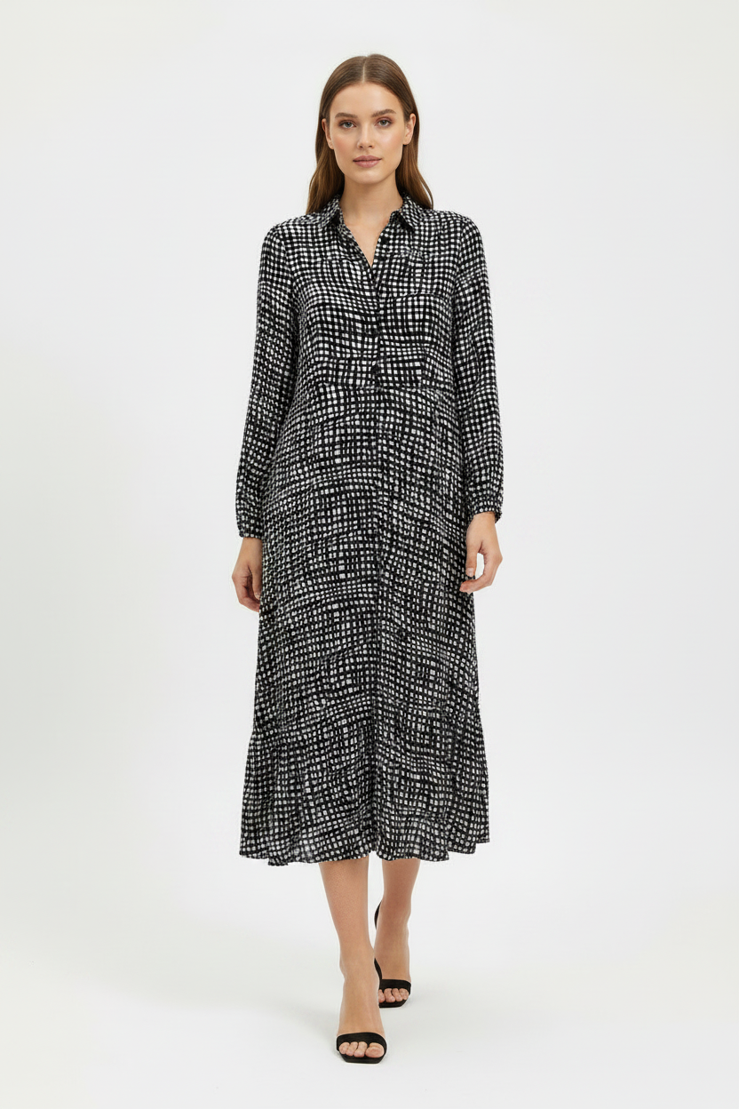 Women's New Look Long Sleeve 100% Viscose Midi Shirt Dress Size 10