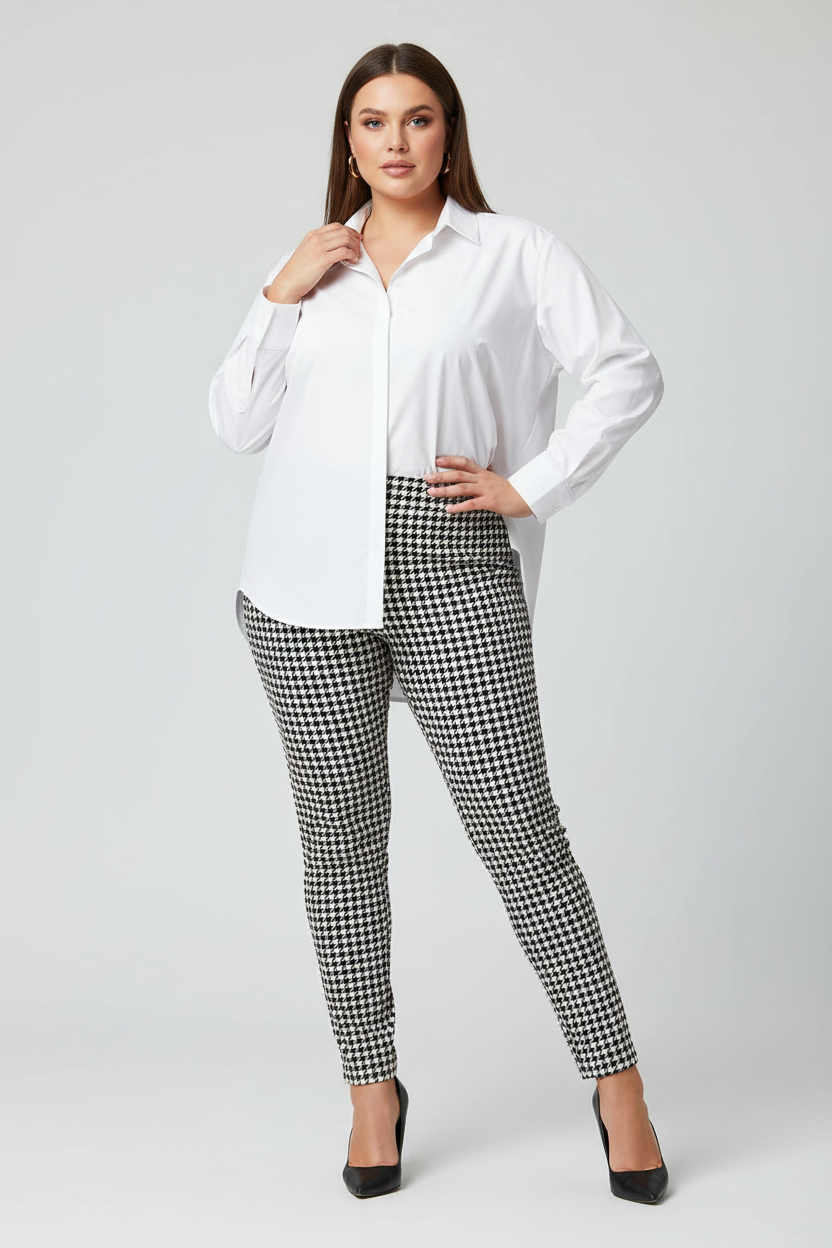 Select Houndstooth Pattern Front Closure Zip Cropped Trousers Size 16