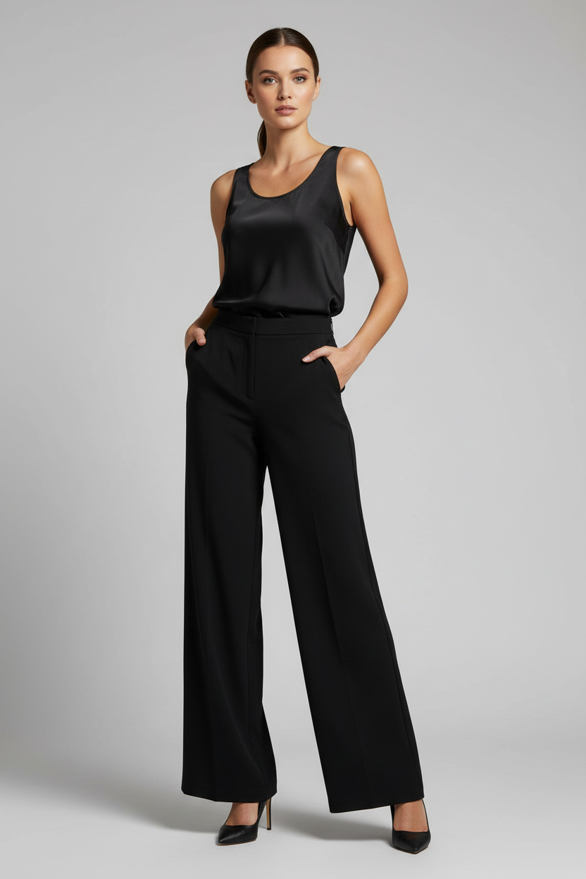 Pink Boutique I See Fire Black High Waisted Wide Leg Trousers Size 12