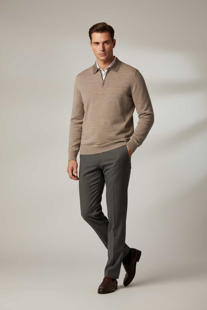 Men's Paul Costelloe Long Sleeve Collared Polo Style Merino Wool Jumper Size L