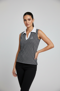Women's Casall Golf Club Sleeveless V-Neck Collared Striped Top Blouse Size XL