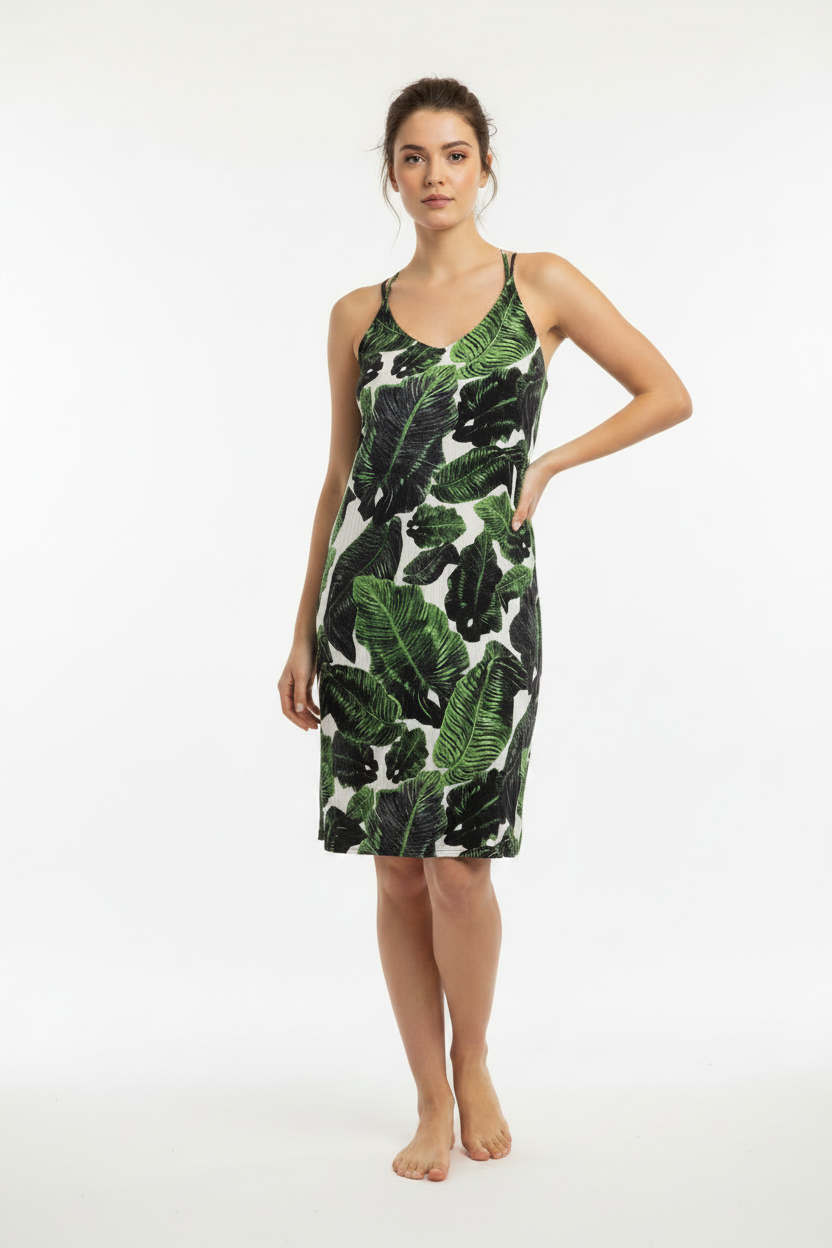 Topshop Tall Cross Straps Leaves Pattern Viscose Summer Dress Size 12