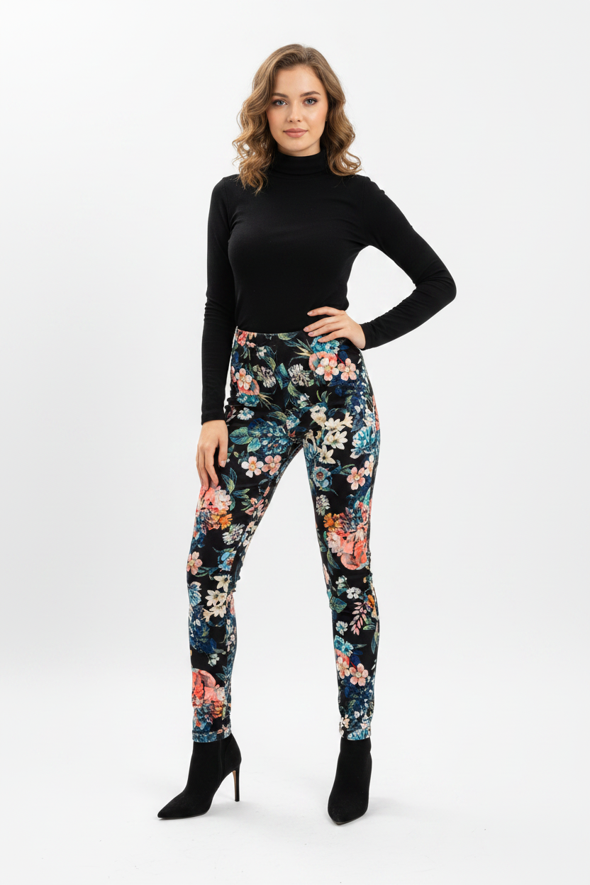Women's PrettyLittleThing Black Floral Trousers Front Pockets Brand New Size 10