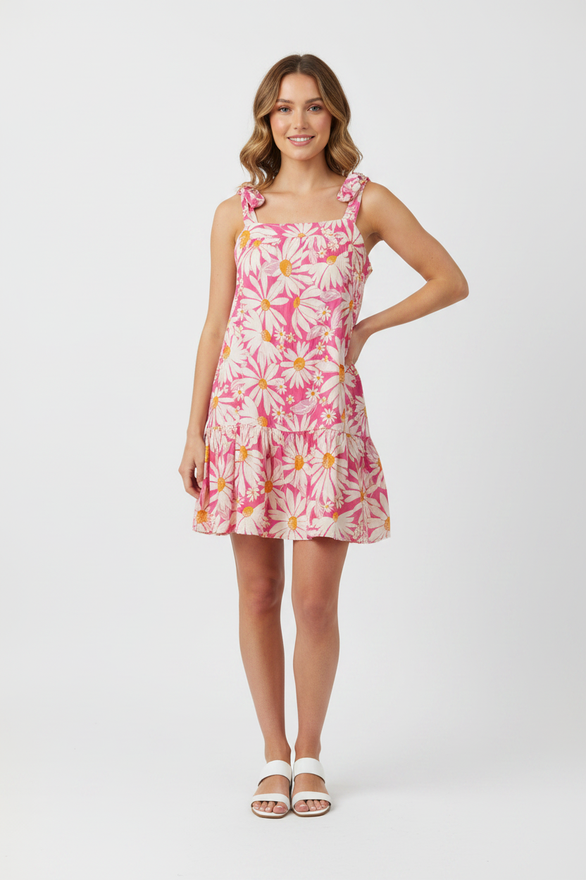 New Look Petite Sleeveless Pink Floral Summer Viscose Dress Size 12