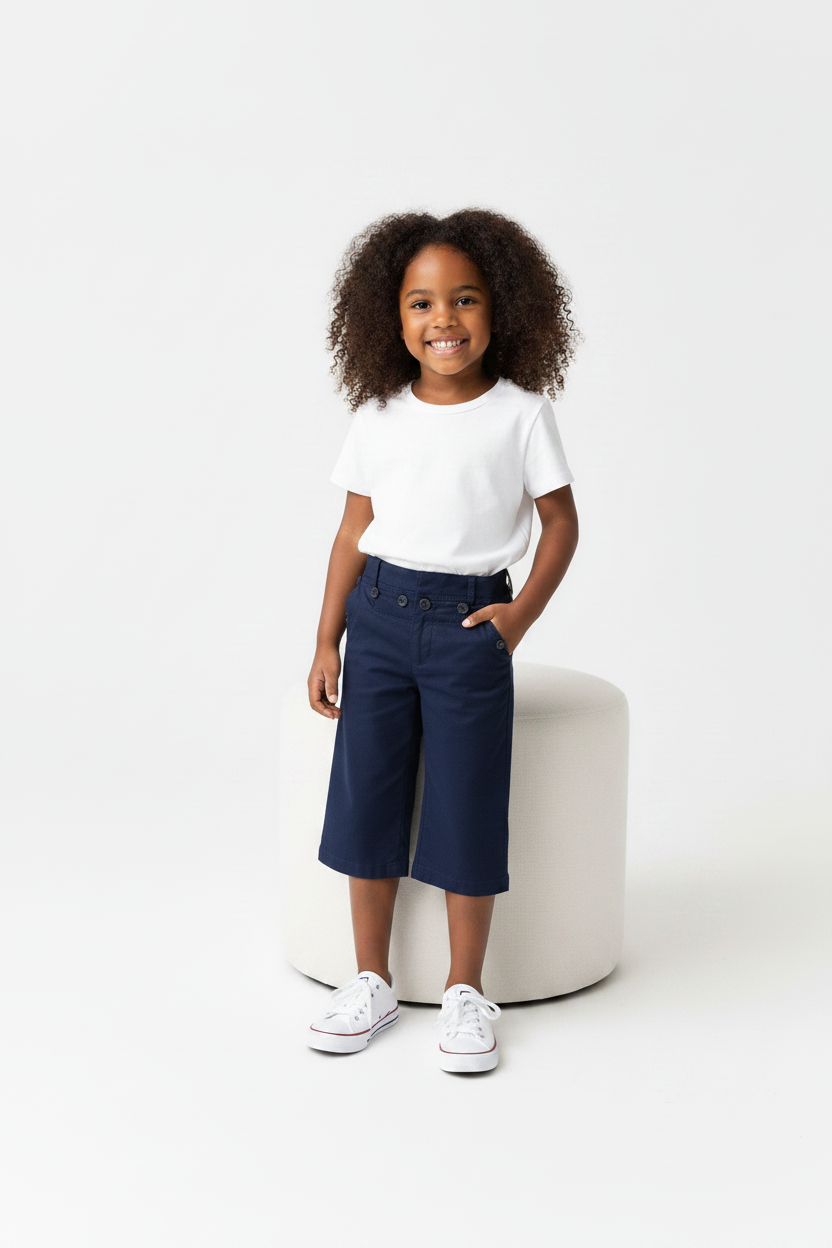 Girls Polo Ralph Lauren Wide Leg Cropped Navy Sailor Button Trousers Size 4 Yrs