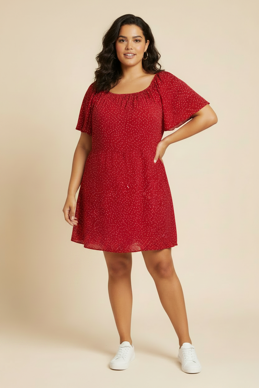 Shein Curve Short Sleeve Red Polka Dot Summer Dress Size 4XL UK 24
