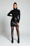 Women's PrettyLittleThing Crocodile Print Vinyl Mini Skirt Black Size 6