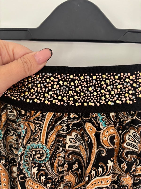 Mizumi Patterned Harem Trousers Jewelled Elastic Waist Size M/L — M/L