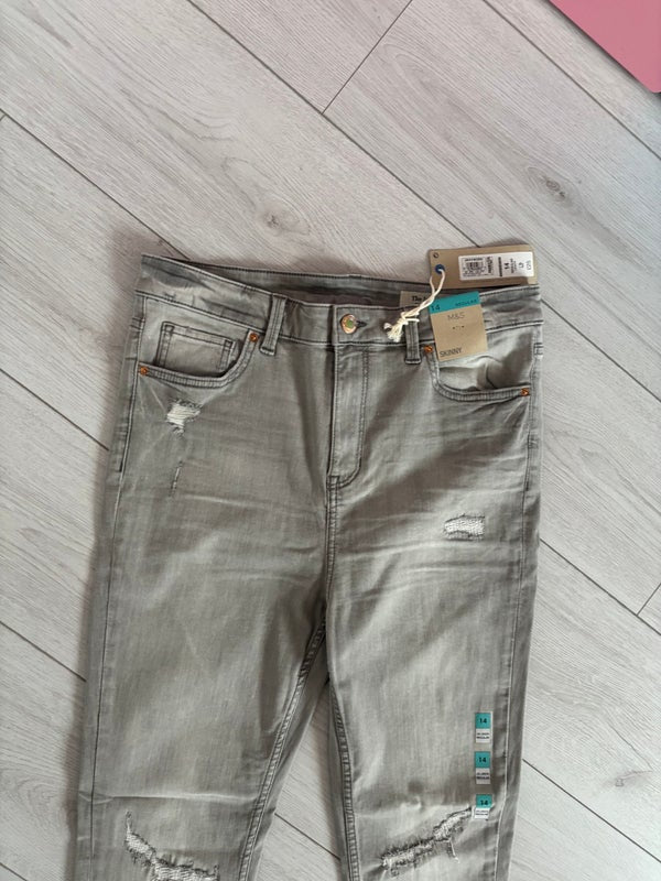 M&S The Ivy Skinny Regular Length Jeans Grey Size 14 — 14