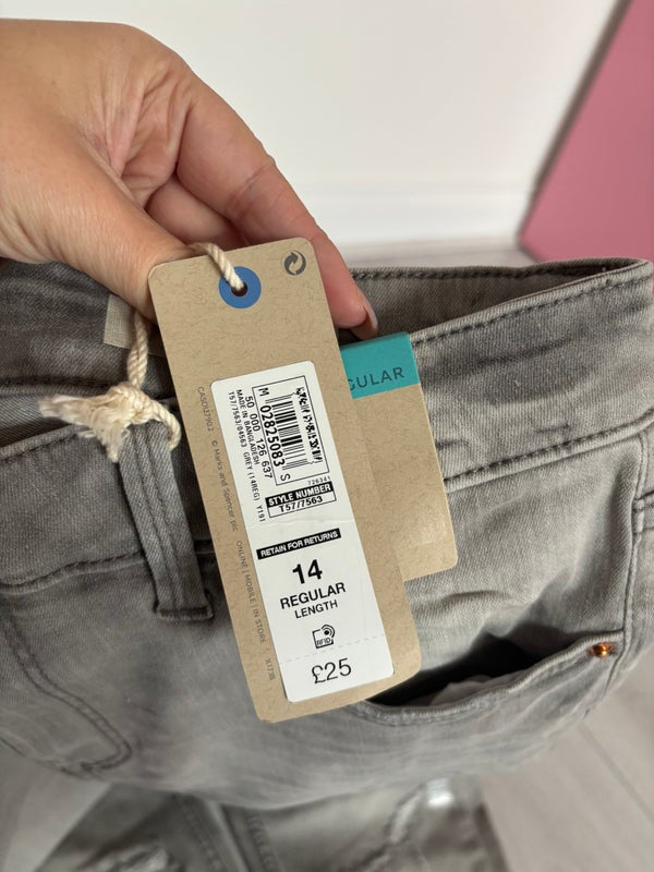 M&S The Ivy Skinny Regular Length Jeans Grey Size 14 — 14
