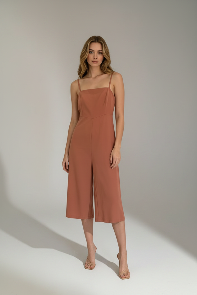 Women's Boohoo Petite Sleeveless Wide Leg Dusty Pink Jumpsuit Size 8