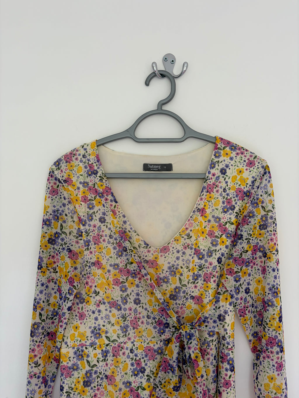 Nutmeg Long Sleeve Multi Floral Midi Dress Lined