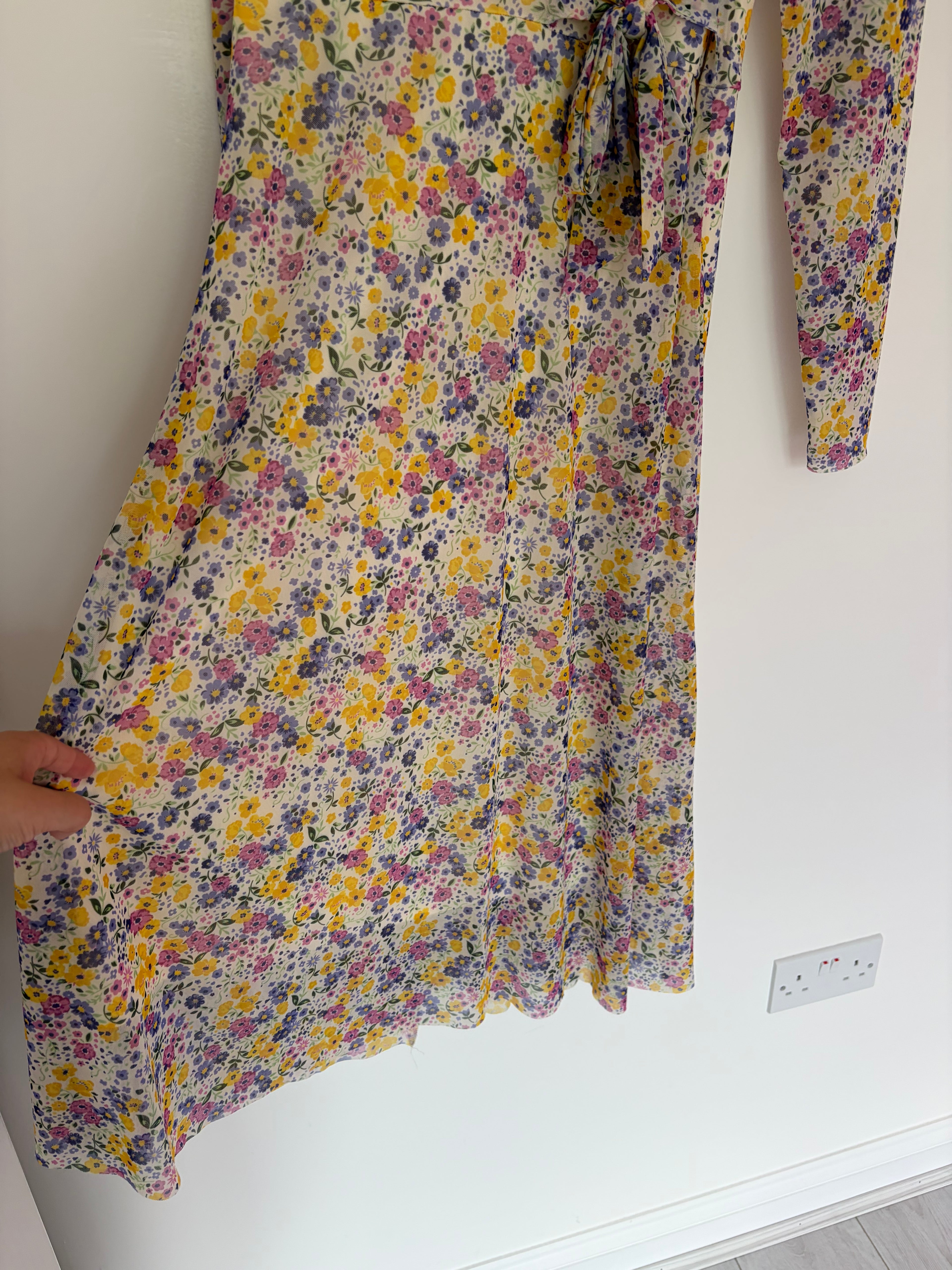 Nutmeg Long Sleeve Multi Floral Midi Dress Lined