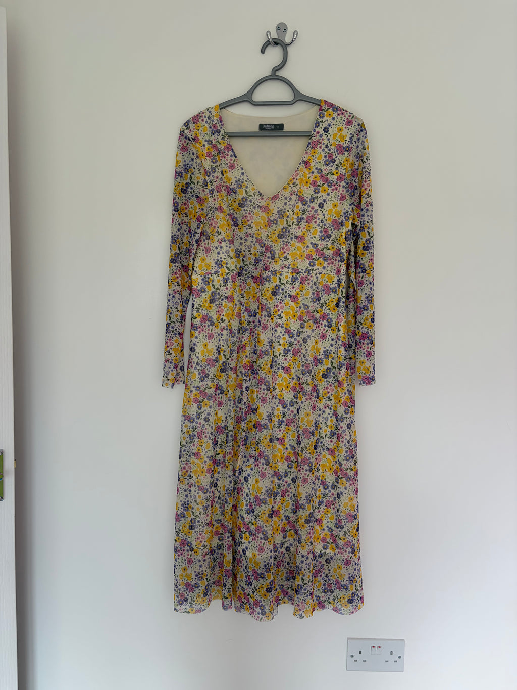 Nutmeg Long Sleeve Multi Floral Midi Dress Lined