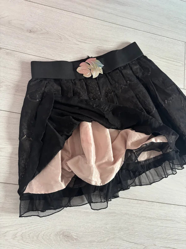 Rise Black Lace Mini Skirt With Buckle Lined Size 12