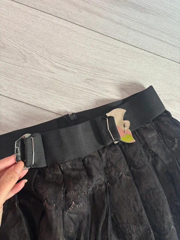 Rise Black Lace Mini Skirt With Buckle Lined Size 12