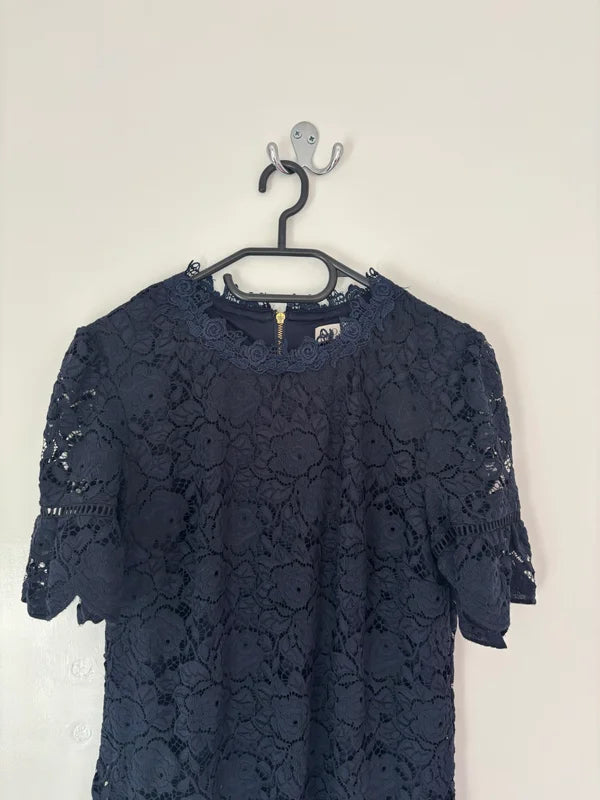 Oasis Short Sleeve Navy Lace Dress Lined Size 10