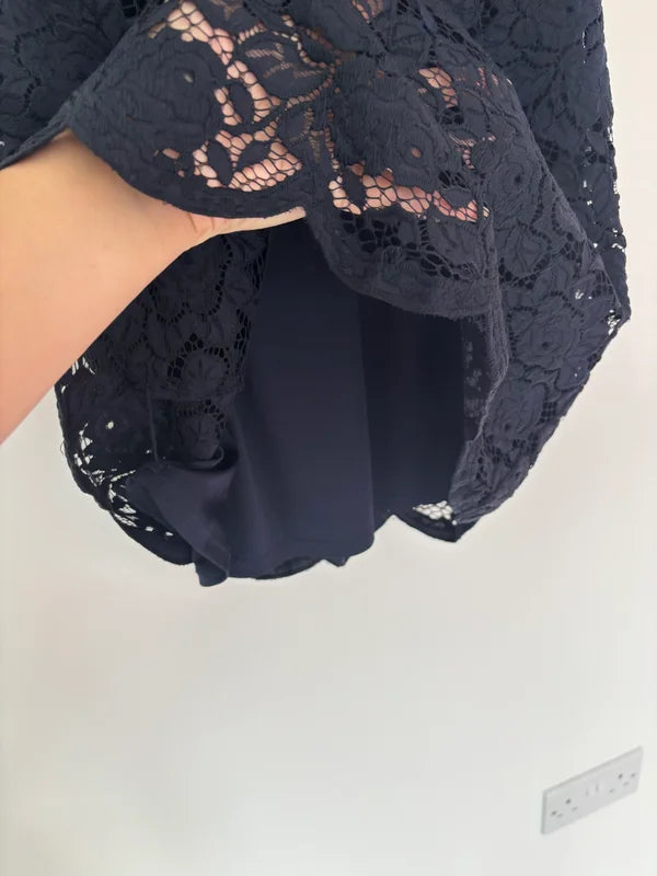 Oasis Short Sleeve Navy Lace Dress Lined Size 10