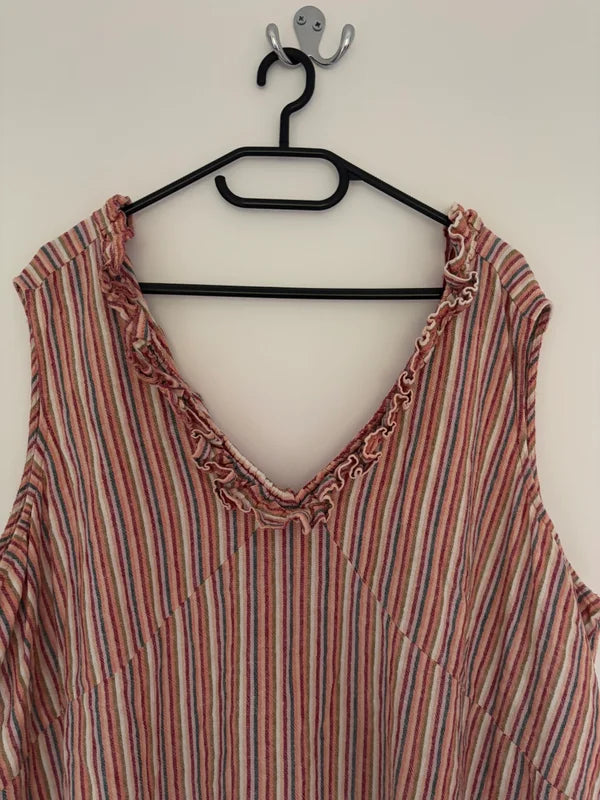 Next Sleeveless Linen Viscose Striped Shift Dress Size 26