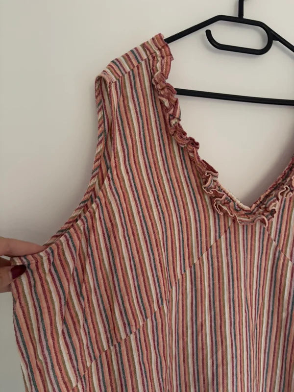 Next Sleeveless Linen Viscose Striped Shift Dress Size 26