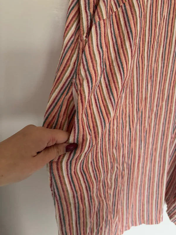 Next Sleeveless Linen Viscose Striped Shift Dress Size 26