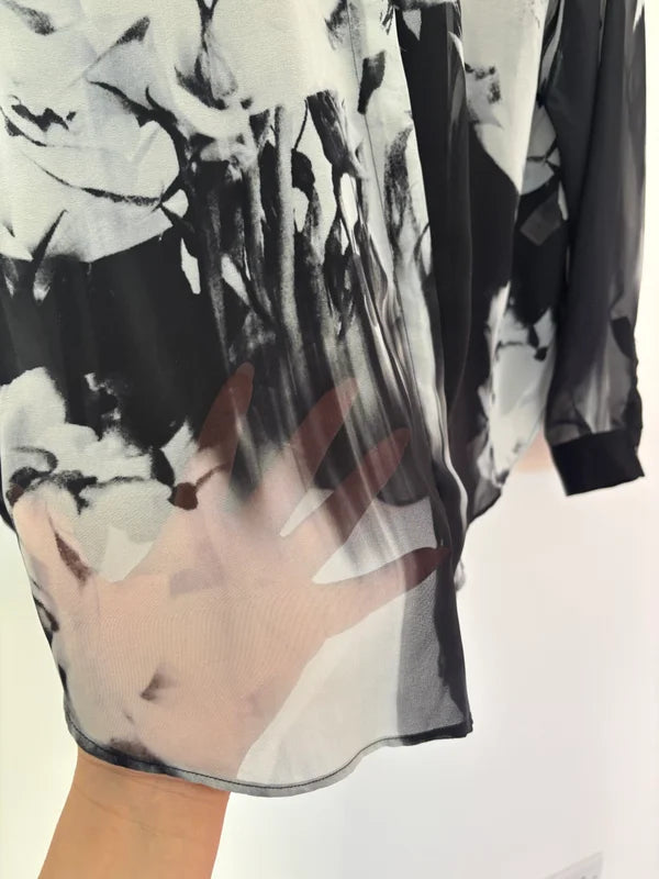 Next Long Sleeve Collared See Through Button-Up Blouse Shirt Size 14